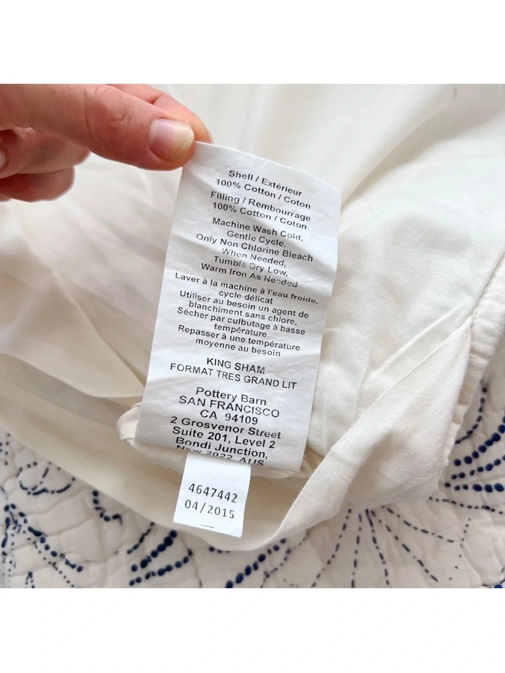 2 Pottery Barn Keller Stitch Quilted KING Pillow SHAMS White Blue Dot Scroll